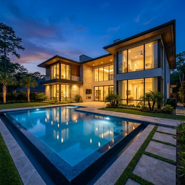 Luxury Modern Home in Houston at Twilight - Real Estate Photography